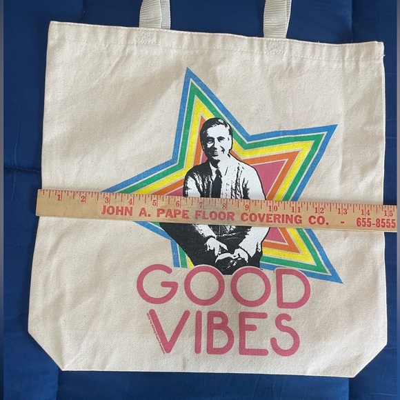New Natural Cotton Shopping Tote Bag GOOD VIBES Mr Rodger’s Colorful - Picture 5 of 8